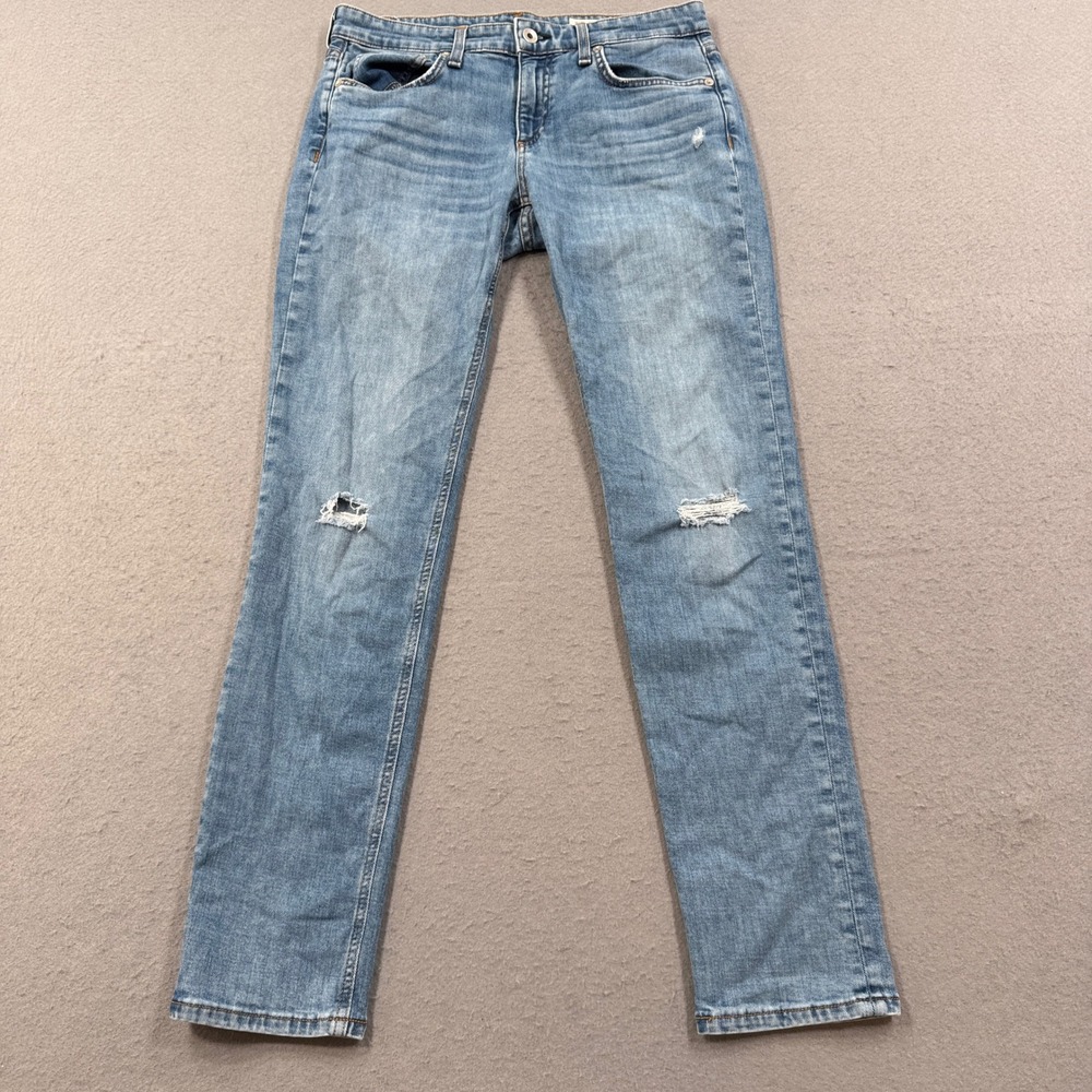 Rag & Bone Boyfriend Jeans Women's 26 Blue Denim Light Wash Low Rise Distressed